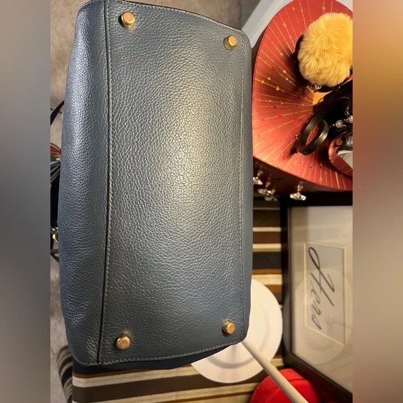 Coach 2021 Kleo Carryall Satchel Pebbled Leather and Suede Denim Blue - Picture 8 of 16